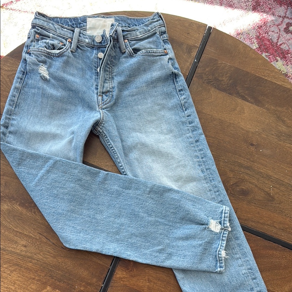 MOTHER Blue Boyfriend Jeans Distressed Casual